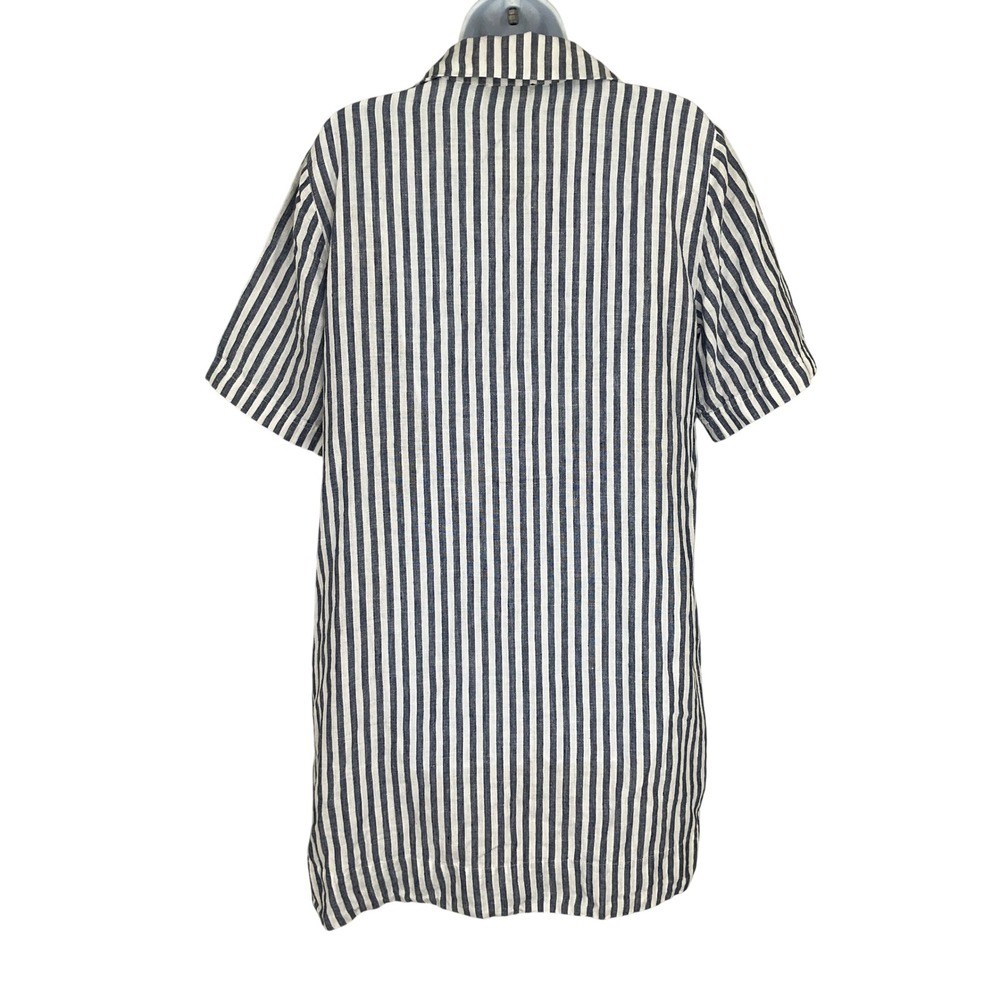 J.Crew Shift Dress Womens M Blue White 100% Linen Striped V-Neck Coastal Resort - Picture 2 of 9